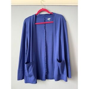 LANDS' END Long Open Cardigan Sweater Blue Women's Size M (10-12) Cotton Blend